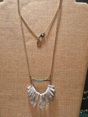 Gold-Tone Layered Necklace with White Howlite Fan Pendant